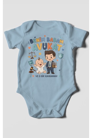 Morivokids Benim Babam Avukat Kısa Kollu Bebek Body %100 Pamuk Bebe Mavisi