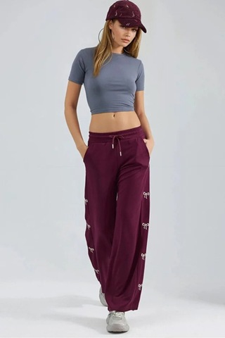 Fiolin Soft Touch Modal Dokulu Fiyonk Detaylı Pantolon Bordo
