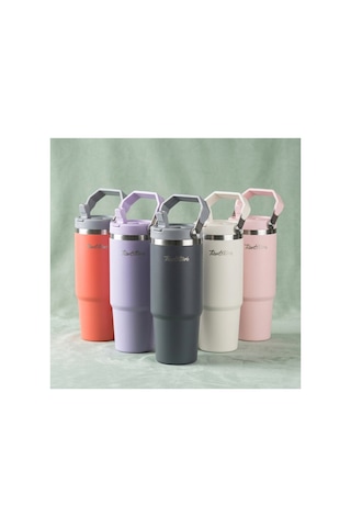 Tnt-8695835420400-gıng V200gp-020-01-pembe Paslanmaz Çelik Tutmalı Pipetli Termos Bardak 900ml