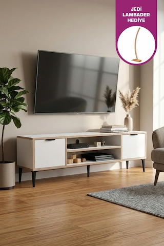 Vilinze Arden 140 Cm Kapaklı Raflı Tv Ünitesi Beyaz