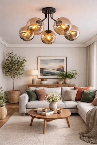 Venüs Modern Plofonyer Beşli Camlı Avize Oturma Salon Yatak Odası 5li Avize Gri