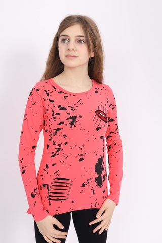 Toontoy Kız Çocuk Sweatshirt Lazer Kesim Dudak Nakışlı Nar Çiçeği