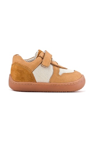 Rakerplus Bob Hakiki Deri Taba Krem Barefoot Cırtlı Lastikli Bebek Sneaker Ayakkabı Taba