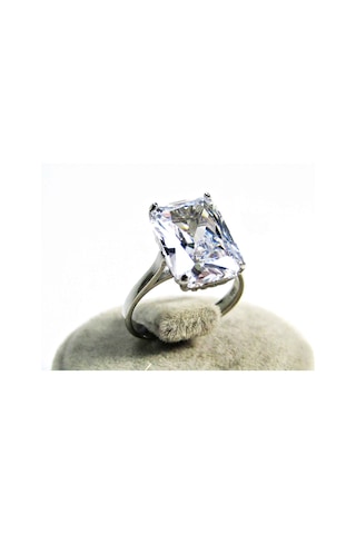 Gümüş Baget Beyaz Taşlı Kadın Yüzük