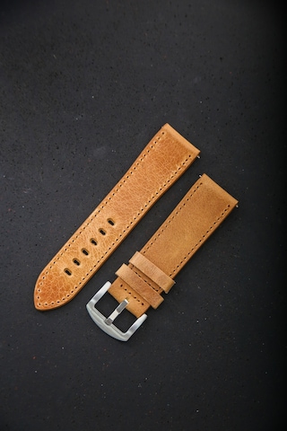 Hakiki Deri 24mm Akıllı Pimli Saat Kordonu Açık Kahverengi