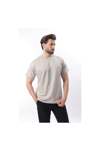 Madmext Boyalı Gri Bisiklet Yaka Çoban Dikişli Overfit Erkek T-shirt E7103 Boyalı Gri