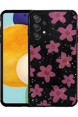 Galaxy A23 Kılıf Simli Desenli Kamera Korumalı Parlak Zore Popy Kapak Çiçek