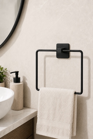 Paslanmaz Çelik Kare Yapışkanlı Siyah Kare Havluluk Banyo Askılığı
