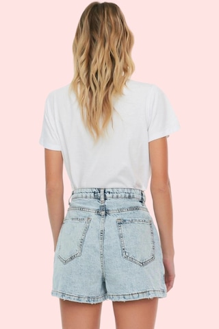 Ersefa Kadın Pamuklu Denim Şort Etek Parça Boya Casual Stil Yüksek Bel Y mavi