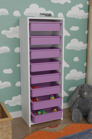 8 Sepetli Çok Amaçlı Dolap Oyuncak Mutfak Dolabı - Beyaz-pembe