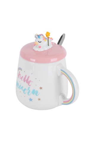 Geeroyoo Teknik Unicorn Desenli Seramik Bardak, 450ml Kapasite, Kapak Ve Kaşık İle, Ev Ofis Okul Uygun, Hediye Paketiyle Diğer