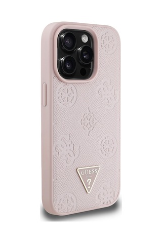Apple Uyumlu iPhone 15 Pro Max Kılıf Guess Lisanslı Magsafe Özellikli Üçgen Logolu Pu Deri Peony Kapak Pembe