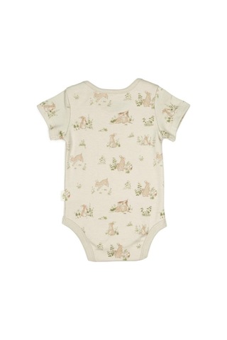 Bebek 3lü Kısa Kollu Badi Kutulu Set %100 Organik Pamuk, Bebek Ve Yenidoğan Serisi - Csy5763 Ekru - Yeşil