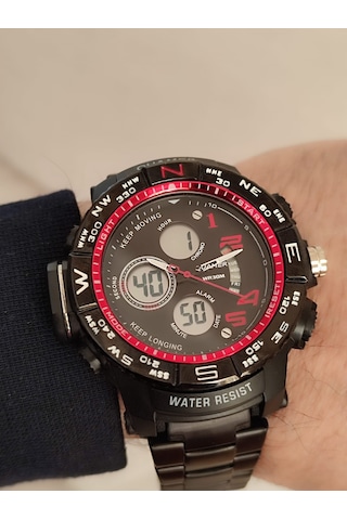 Quamer Erkek Kol Saati Analog Ve Digital Metal Kordonlu 2176 Siyah