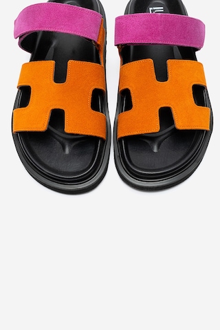 Luvishoes Luvi Shoes Morte Fuşya-turuncu Süet Hakiki Deri Kadın Terlik Fuşya - Turuncu