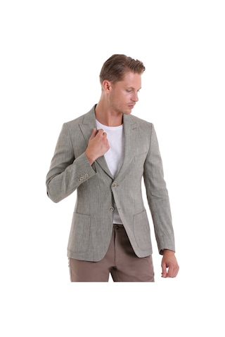Hatemoğlu Kahverengi D. Comfort Fit Desenli Sivri Yaka Casual Keten Ceket Kahverengi
