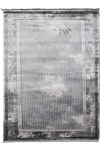 Madalyon Seri Gri Çerçeveli Motif İşlemeli Altı Kaymaz Makine Dokuma Halı 17199-852 Beyaz