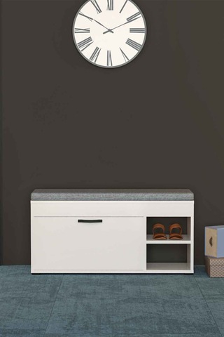 Puflu Ayakkabılık Bench Beyaz 90 Cm Çok Renkli