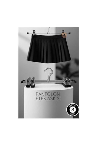 Premium Metal Pantolon Ve Etek Askısı 8'li Set - Ayarlanabilir Kaymaz Klipsli 40cm Organizer 719536 Gümüş