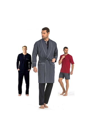 Pierre Cardin 5li Penye Robdöşambr Damat Pijama Set 5560 Lacivert
