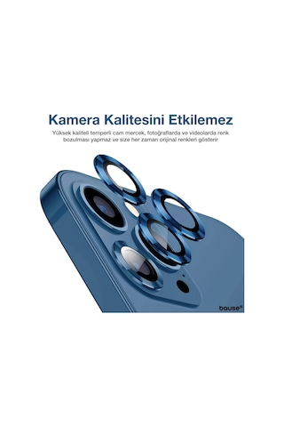 Apple Uyumlu iPhone 14 Pro Max Kamera Koruyucu Lens Mercek Metal Çerçeveli 3lü Set Mavi Blue