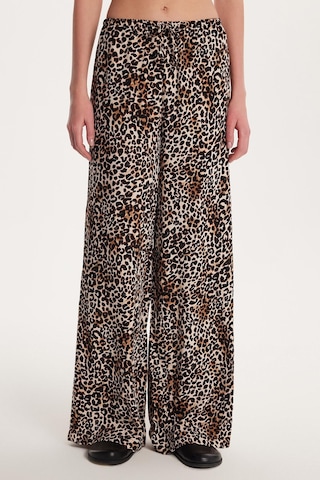 Tudors Kadın Slim Fit Dar Kesim Beli Lastikli Bağlamalı Leopar Desenli Pantolon-34301 Kahve - Taş