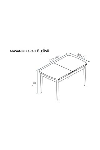 Vilte Serisi 80 X 132 Açılabilen Beyaz Mermer Sunta Mutfak Masası, Yemek Masası Metal Ayak Beyaz Mermer