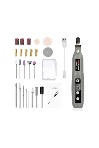 Teltree Usb Şarjlı Mini Elektrikli Taşlama Aleti Seti - 5 Viteslı Işıklı Polisher, Ahşap Taşlama Ve Polishing İçin Çok Fonksiyonlu Gereç Gri