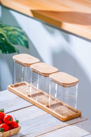 Acar Malibu Bambu Standlı 3lü Boroslikat Cam Baharatlık Seti Lnd-07583 Bambu