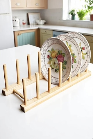 Bambu 6 Lı Tabak Düzenleme Aparatı Tabaklık 30x12 Cm Kahverengi
