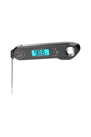 Monyee Siyah Füme Mutfak Termometresi - Ip67 Su Geçirmez, Çelik Prob, Lcd Ekran, Şişe Açıcı Ve Manyetik Tutucu Siyah