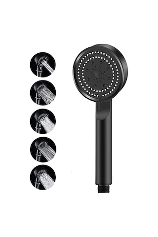 Turbo Duş Başlığı, Yüksek Basınçlı El Duşu, 5 Fonksiyonlu Duş Başlığı Siyah