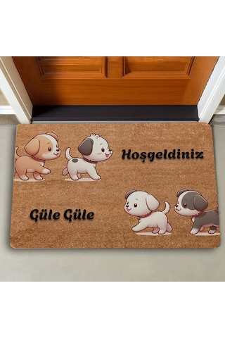 Valerine Life Yavru Köpekler Hoş Geldiniz Ve Güle Güle Kapı Önü Paspası 45x70cm