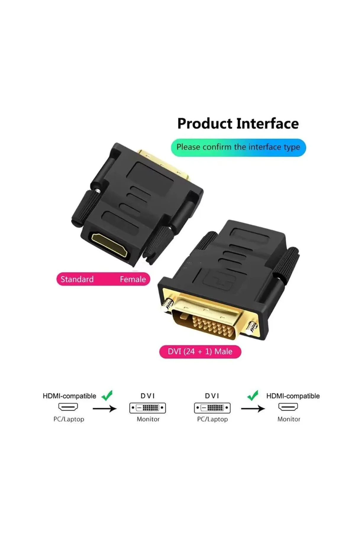 Yeni 2026 24 1 Dvı Erkek To Hdmı Dişi Çevirici Dvi To Hdmi Full Hd 1080p Dönüştürücü 25 Pinli 001