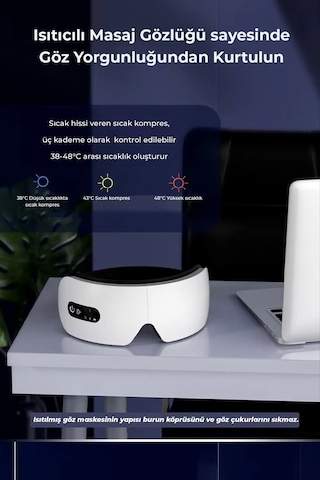 Robo Isıtmalı Titreşimli Göz Masaj Aleti Cihazı Beyaz