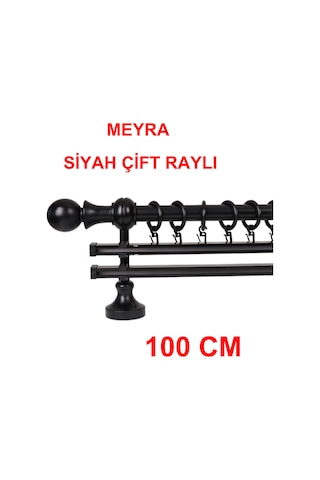 Meyra Demonte Başlıklı Ahşap Rustik Perde Askısı - Çift Raylı -siyah 100 Cm Siyah