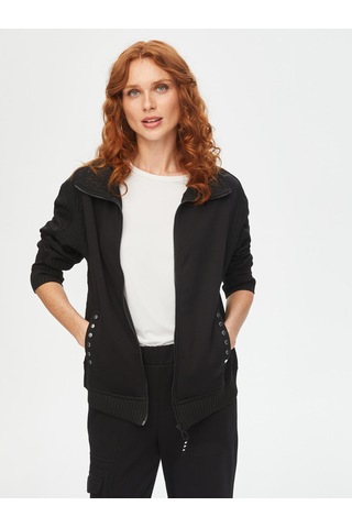 Kendinden Jakarlı Garnili Trok Taş Detaylı Eşofman Üst 69266 U6926610 Siyah