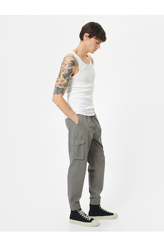 Koton Kargo Cepli Pantolon Jogger Slim Fit Beli Bağcıklı Gri 4sam40089hw Gri
