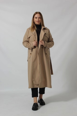 Dizaltı Düğmeli Kuşaklı Trençkot Vizon Taş