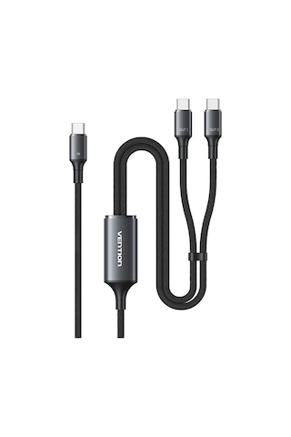 Vention 140w Çift Type-c Çıkışlı 5a Alüminyum Alaşımlı Örgülü İkili Hızlı Şarj Kablosu 1,3m - Siyah