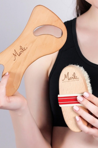 Mar'le Doğal At Kılı Selülit Fırçası + Ahşap Selülit Masaj Aleti
