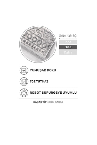 Notteo Modern Halı Yumuşak Dokulu, Dokuma Tabanlı, 7 Mm İnce Form, Dayanıklı Gri 1
