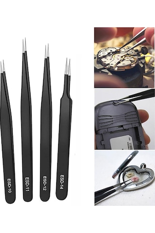 Tangshopping Esd Anti-statik Paslanmaz Çelik Cımbız Hassas Bakım Endüstriyel Tamir Kavisli Alet Ev Çalışma Modeli Yapımı El Aleti