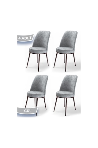 Canisa Concept Dexa Serisi, Üst Kalite Yemek Odası Sandalyesi, Metal Kahverengi Iskeletli, 4 Adet Gri Sandalye Gri, Metal