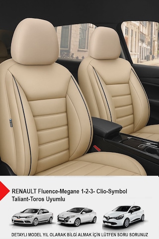 Jet Bej Deri Oto Koltuk Kılıfı Renault Fluence-megan 1-2-3-clio-symbol-taliant-toros Uyumlu Bej