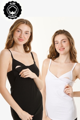 Hamile Kaplı Emzirme Atletli 2li Set Siyah-beyaz Siyah - Beyaz