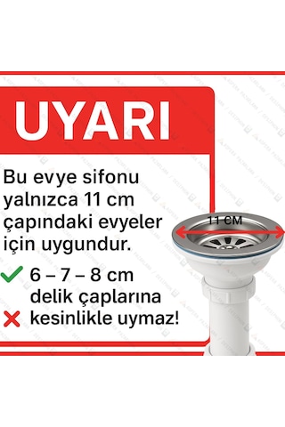 Çöpmak Taşlı Körüklü Evye Sifonu 50'lik Çıkışlı 11 Cm Koku Önleyici, Temizlenebilir Hazneli Ve Dayanık