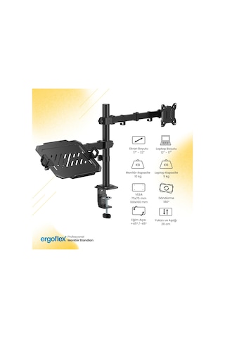 Ergoflex A74l Amortisörlü 17-27 Monitör Tutucu Ve 10-17 Laptop Standı