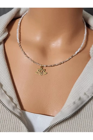Aytaşı Ve Güneş Taşı Minimal Lotus Kolye Çok renkli