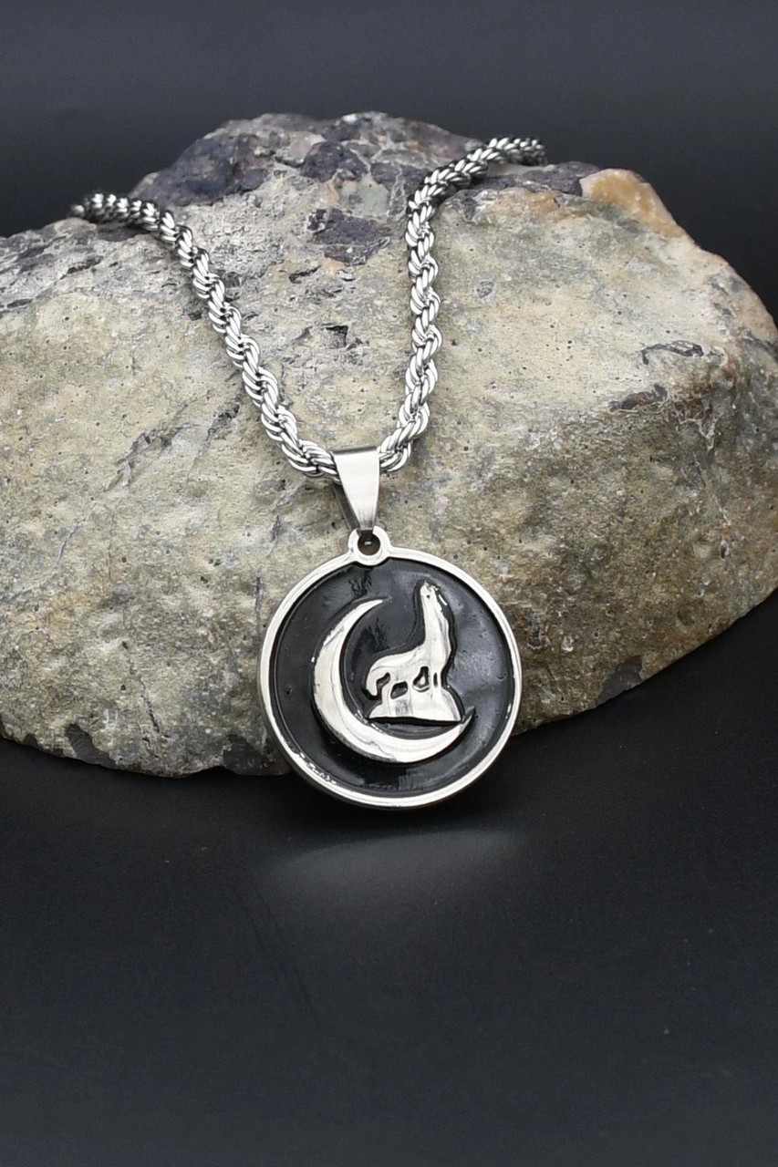 Bozkurt - Kurt Figürlü Kolye Paslanmaz Çelik Zincir 3mm 902302 Gümüş